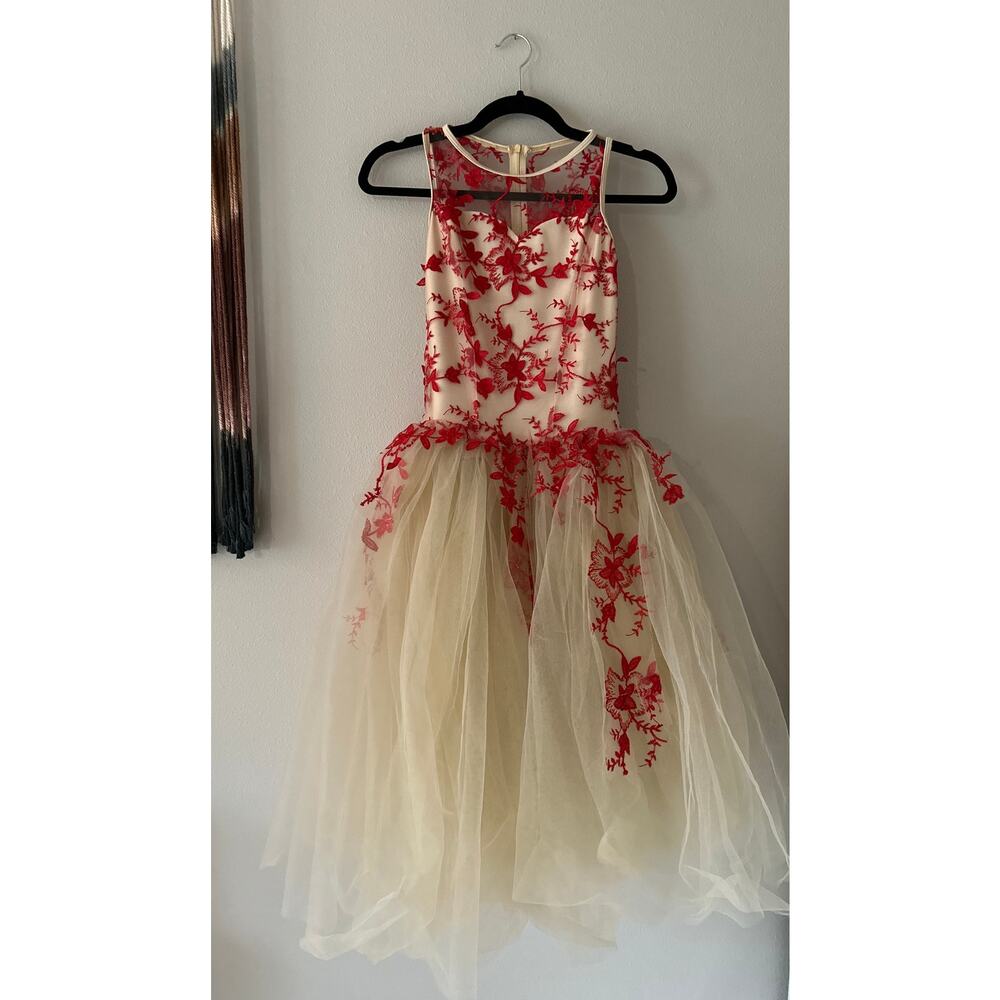 REVOLUTION DANCE Ballet Floral Applique Tulle Dance Costume in Beige Size LC